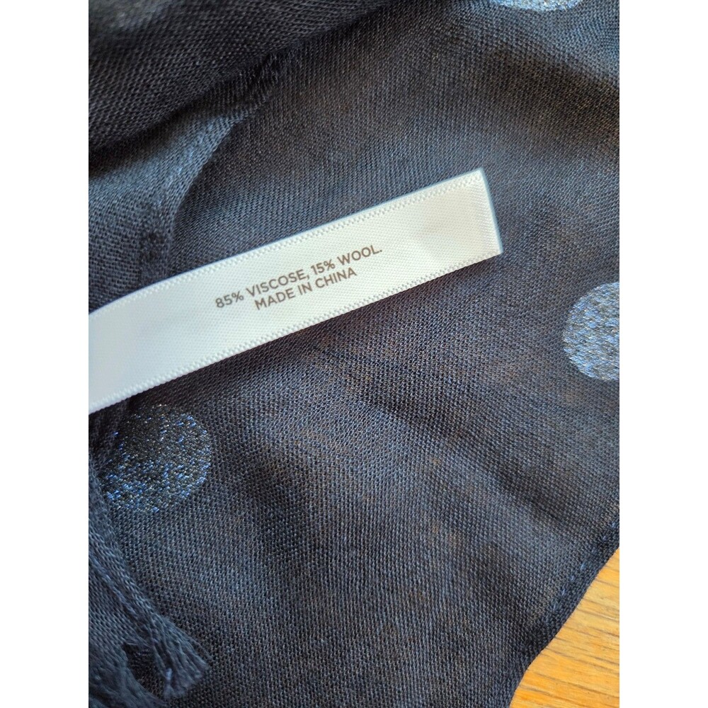 Talbots crinkle scarf navy blue with polka dots viscose wool blend - Picture 3 of 7